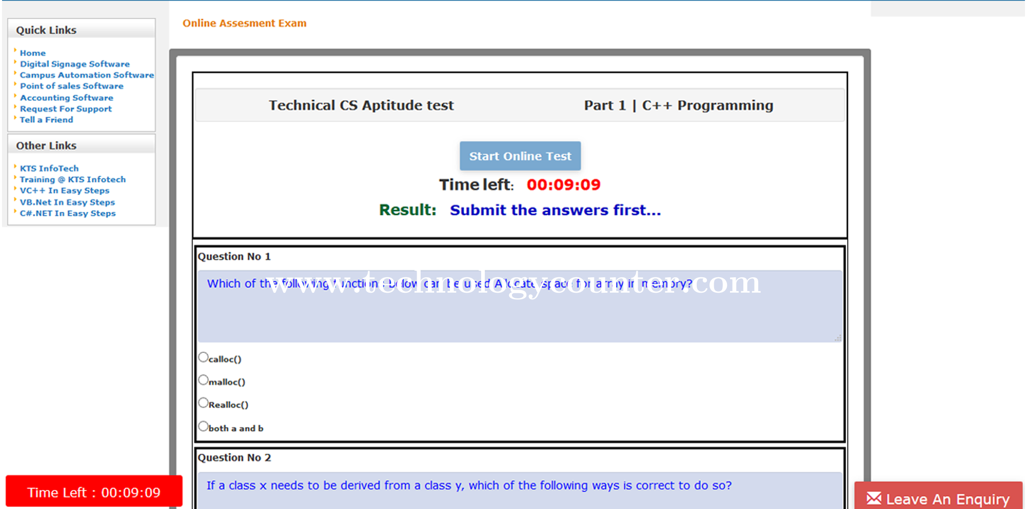KTS Online Exam Screenshots